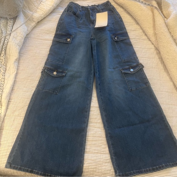 NWT NOBO Dark Wide Leg Cargo Jeans xsmall - Picture 1 of 5